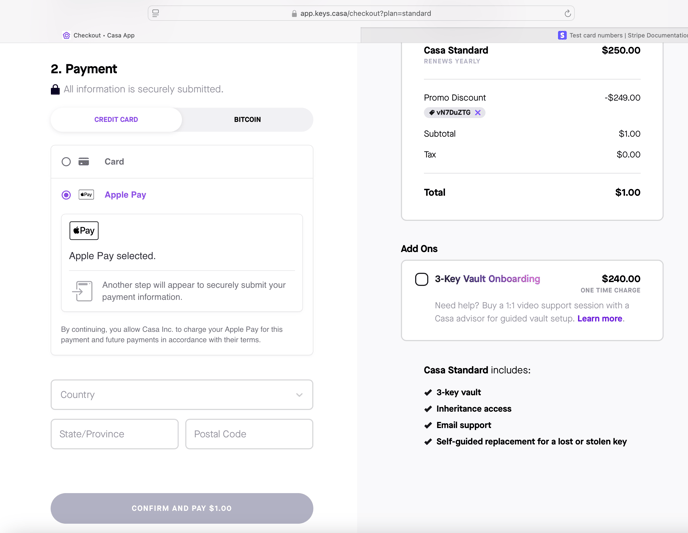 Apple Pay Default state selected