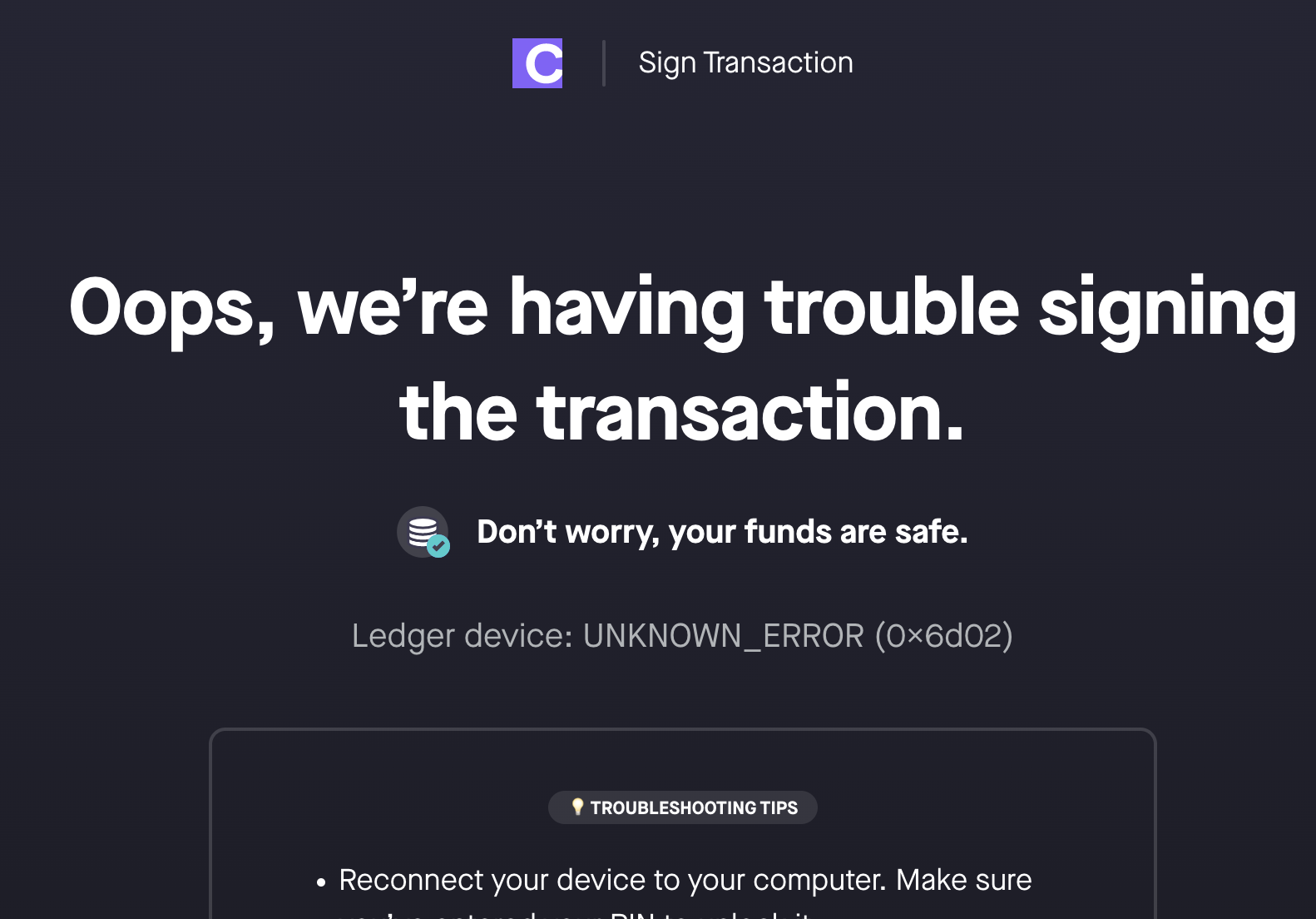 Ledger troubleshooting