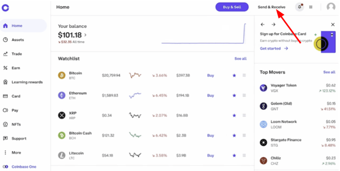 coinbase send receive